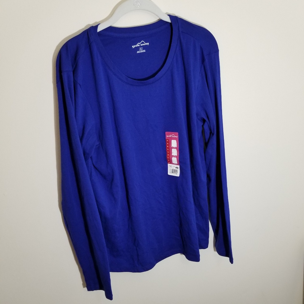 Eddie Bauer Scoop Neck Long Sleeve Tee, Blue, XL